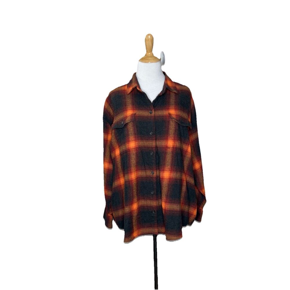 Old Navy Flannel Shirt Orange Boyfriend Taylor Swift Evermore Size XL Womens